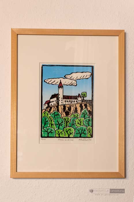 Farblinolschnitt Burg Teck